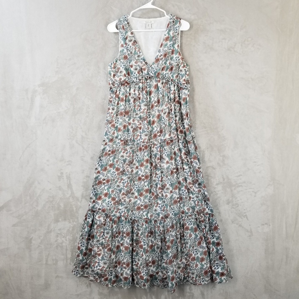 Rachel Zoe Maxi Dress Womens Size M Babydoll Floral Tiered Cotton Sleeveless